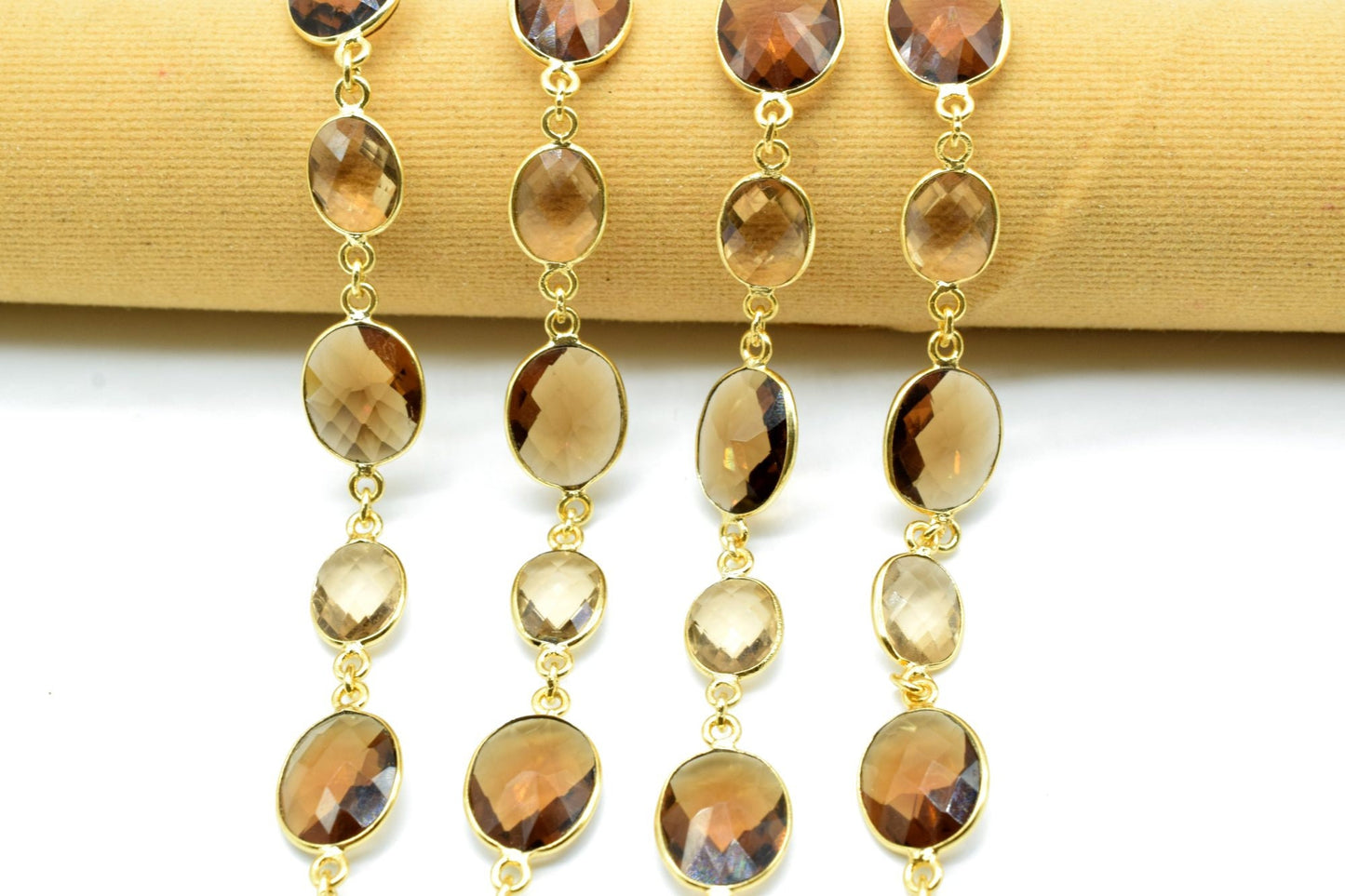 Smoky Quartz & Citrine Gold Plated Bezel Chain Gemstone Connector, Chain,Bezel Connector Chain,Selling Per Foot,Jewelry making chains