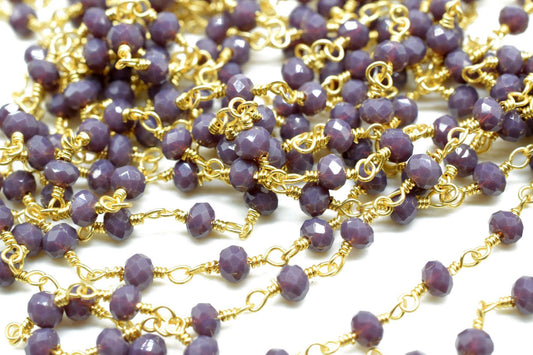 Lavender Gold Plated Rosary Chain,3mm Lavender Faceted Beaded Rosary,Gold Plated Rosary,Rosary Chain By Foot,Bulk Rosary Roll,Wire Wrapped