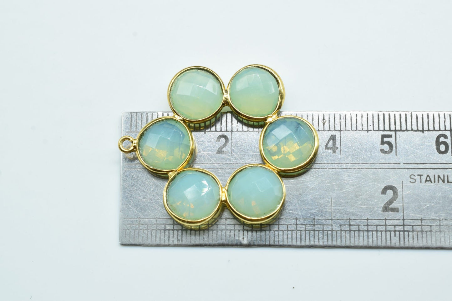 Green Opalite Earring,Green Opalite Pendant,Green Opalite Bezel,10mm Round Bezel,Pendant Connector,Six Attached Bezel,Necklace Pendant