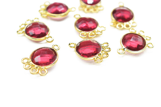 Pink Tourmaline 10mm Round Bezel Charm/Gemstone Brass Component/Single Bail Pendant charms/Round Handmade Jewellery Connector/B'day Gift