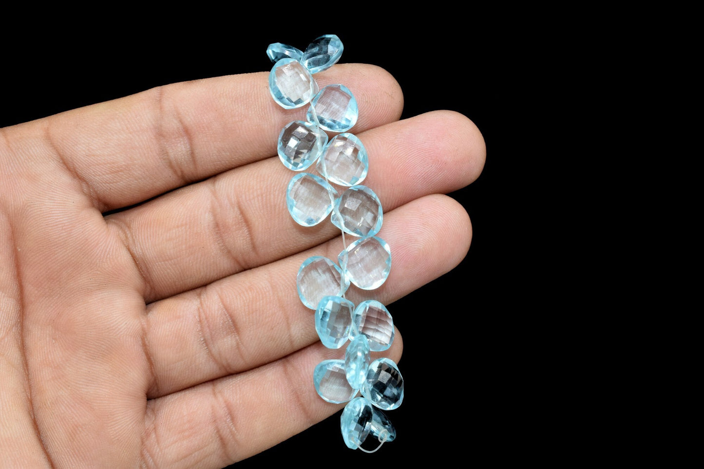 Sky Topaz Faceted 10mm Heart Shape Briolettes,Side drilled Briolette,Finest Sky Topaz Briolette,Handmade Briolette, Birthstone briolettes