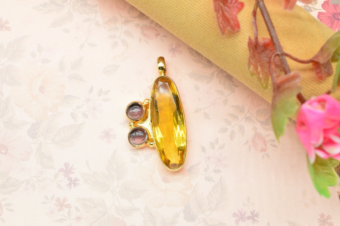 Citrine Quartz Pendant Charms,Brass Pendant,Handmade Craft,Women Pendant Jewelry,Mixed Gemstone Pendant,Statement Pendants,Loop Pendant,Gift
