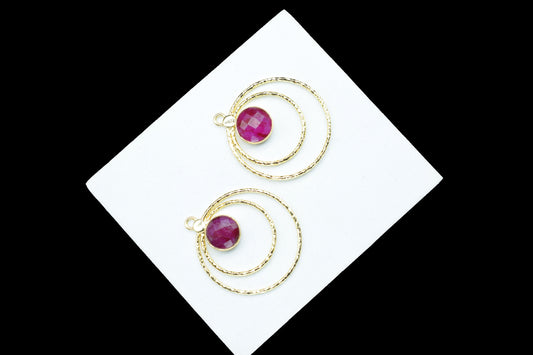 Natural Ruby Round Faceted Bezel Connector,Ruby Single Bail Bezel Connector,Brass Textured Jewelry,Ruby Gemstone Pendant,Handmade Jewellery,