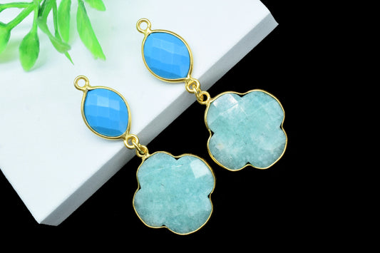 Amazonite Dangle Component pendants,Multi Stone Dangle Earring,Handmade Jewelry,Turquoise pendant Charms,Gemstone Bezel pendant,Women gift