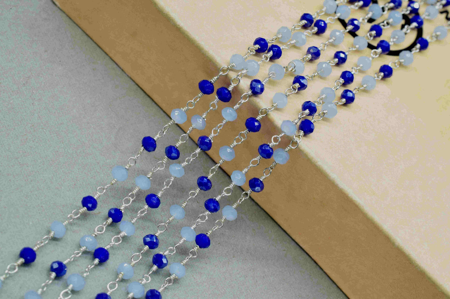 Peru Chalcedony Beaded Chain,Multi Stone Rosary Chain,Wire Wrapped Rosary Chain,Blue Agate Stone links,Handmade Rosary Jewelry Making,gift