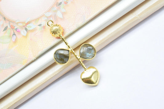 Flashy Labradorite Pendant/Gemstone Component/Faceted Cut Labradorite /Single Bail Charm/Necklace Pendant/Heart Shape Charm/Wholesale Supply