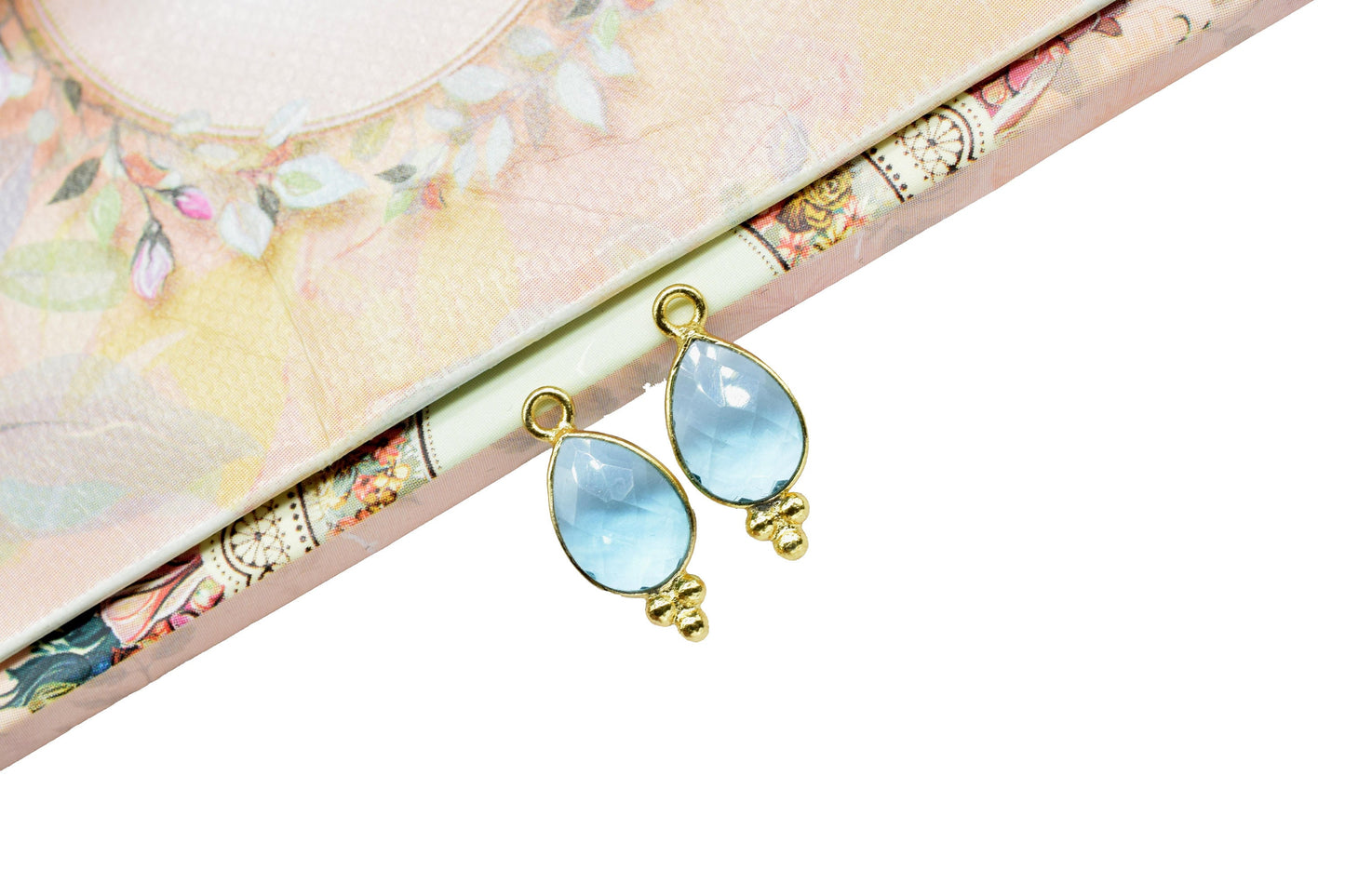 Sky Topaz Gemstone 7x10mm Teardrop Shape Connectors,Sky Topaz Gold Plated Bezels,Topaz Jewelry Making,Sky Topaz Single Bail Charms Pendent,