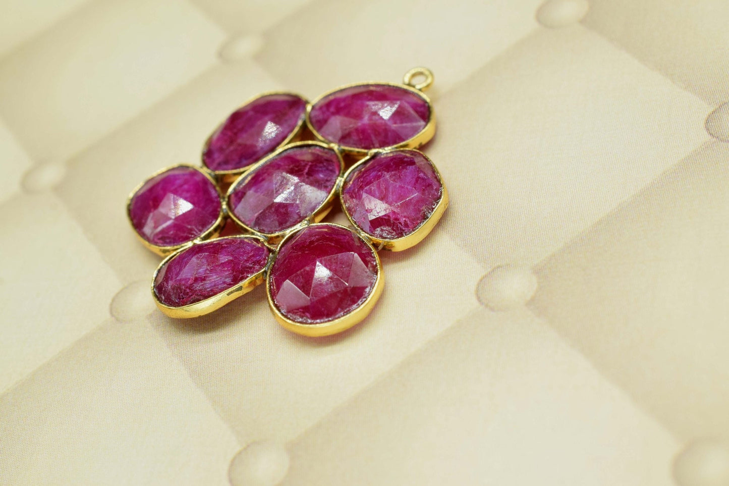 ruby pendant,Gemstone Floral Pendant,Handmade Designer Solid Pendant,Statement pendant,Gemstone gold plated pendant,handmade craft,july