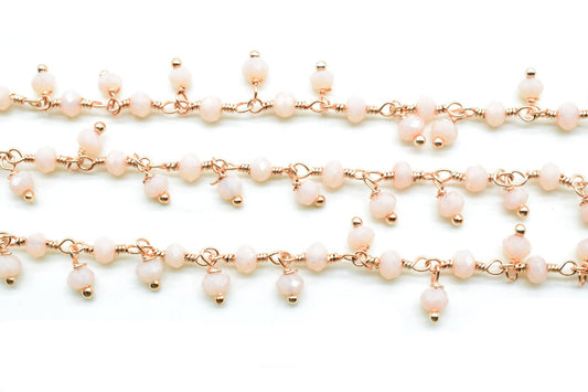 Pink Opal Cluster Beaded Chain,Rose Gold Plated wire wrapped Rosary Chain,Dangling Faceted Wire Wrapped Beaded Chain,PinkOpal handmade chain