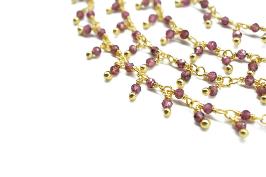 Garnet 2mm Cluster Rosary Chain,Gemstone Chain,Garnet Dangling Faceted Chain,Wire Wrapped Necklace Chain,Handmade Station Link Jewelry Gift