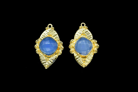Blue Chalcedony 10mm Cushion Shape Earring Connector,Jewelry,Cushion Earring Connector,Jewelry Making Components, Ear Stud,Jewelry Supplies