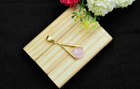 Rose Quartz Component , Single Bail Charm ,Rose Quartz Connector Pendant,Gold Plated Connectors,Pendant Gift For Mother Unique Style Jewelry