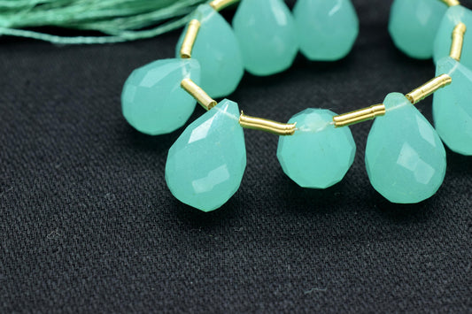 Aqua Chalcedony Teardrop Shape Briolette, 10x14mm Drop Beads , Aqua Chalcedony Faceted Drop Shape Briolette , AAA Quality Briolette