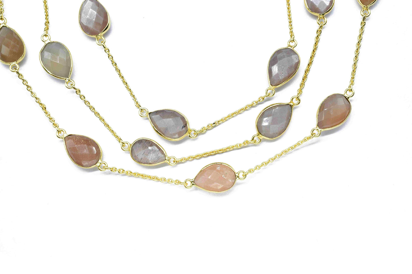 Peach Moonstone 8x12mm Pear Shape Bezel Chain,Peach Moonstone Faceted Chain,Handmade Bezel Link,Peach Moonstone Jewelry,Jewelry Making Chain