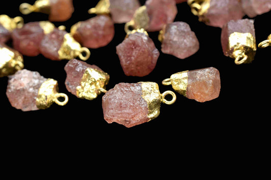 Pink Strawberry Rough Stone Pendant,Strawberry Gemstone Connector,Pink Strawberry Gemstone Pendant Jewelry,Strawberry Electroplated Pendant
