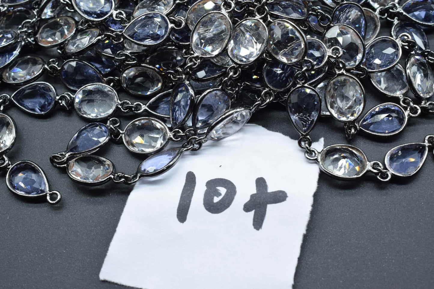 Crystal & Iolite Bezel link Chain I Handmade Bezel Link Chain, black rhodium Bezel Chain,Brass Chaina,Gemstone Connector Chain Per Foot