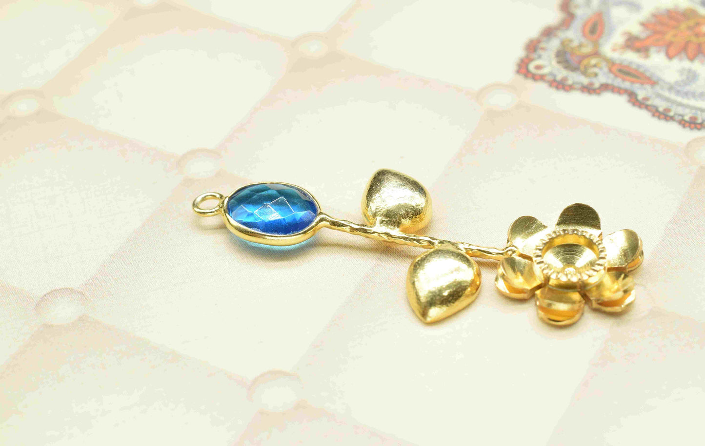Blue Topaz Gemstone Pendant , Blue Topaz Handmade Pendant , Single Bail Gemstone Connector, Gold Plated Connectors , Summer Collection