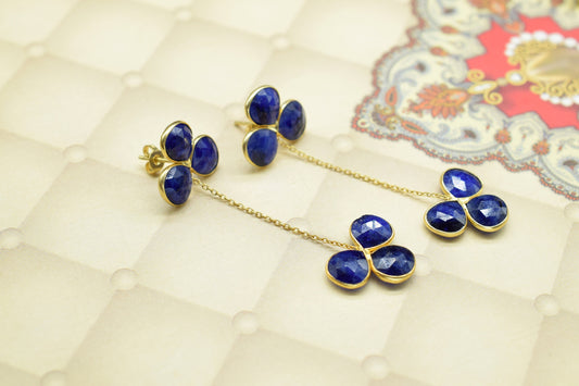 Blue Sapphire Earrings/Gold Plated Jewelry/Statement Earrings For Bridal/Anniversary Gifts/Bridesmaids Gifts/Birthstone Earrings/B'Gifts