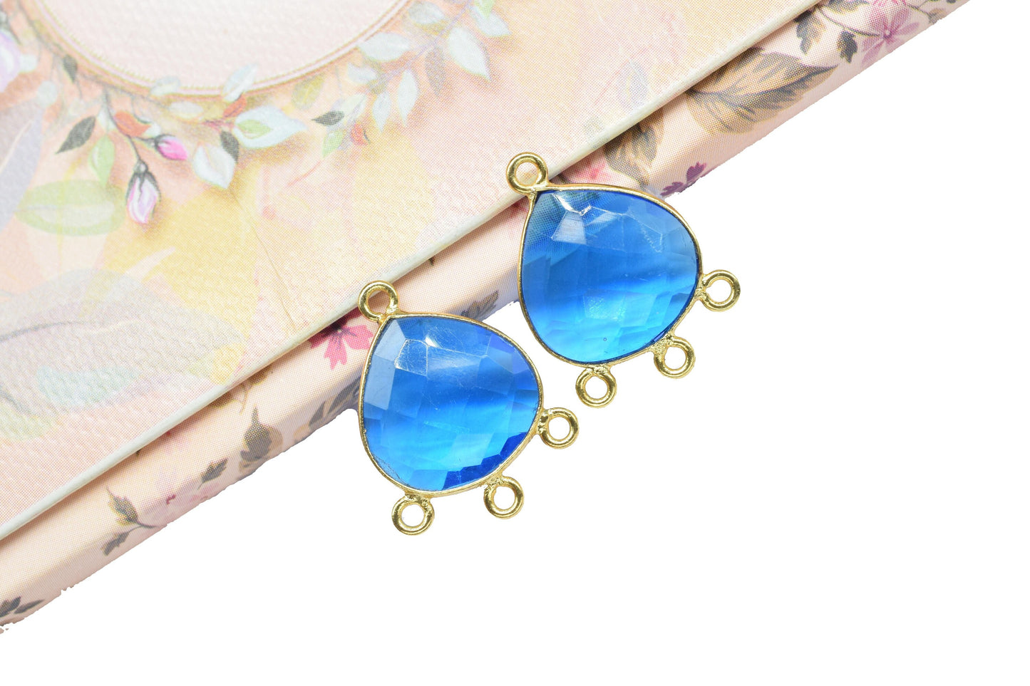 Blue Topaz 14mm Heart Bezel Connector,Station Bezel Link Supplies,Blue Topaz jewelry Making,Blue Gemstone Earring,Handmade Charms Bezel Set