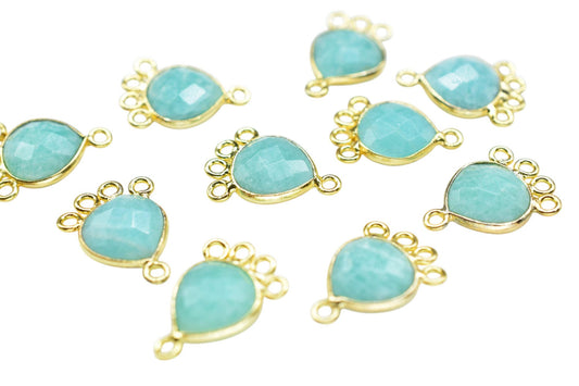 Amazonite Heart Shape Pendant/Gold Plated Charms Jewelry/Handmade Connector Jewelry/Connector Charms/Station Bezel Link Supplies/ Gift