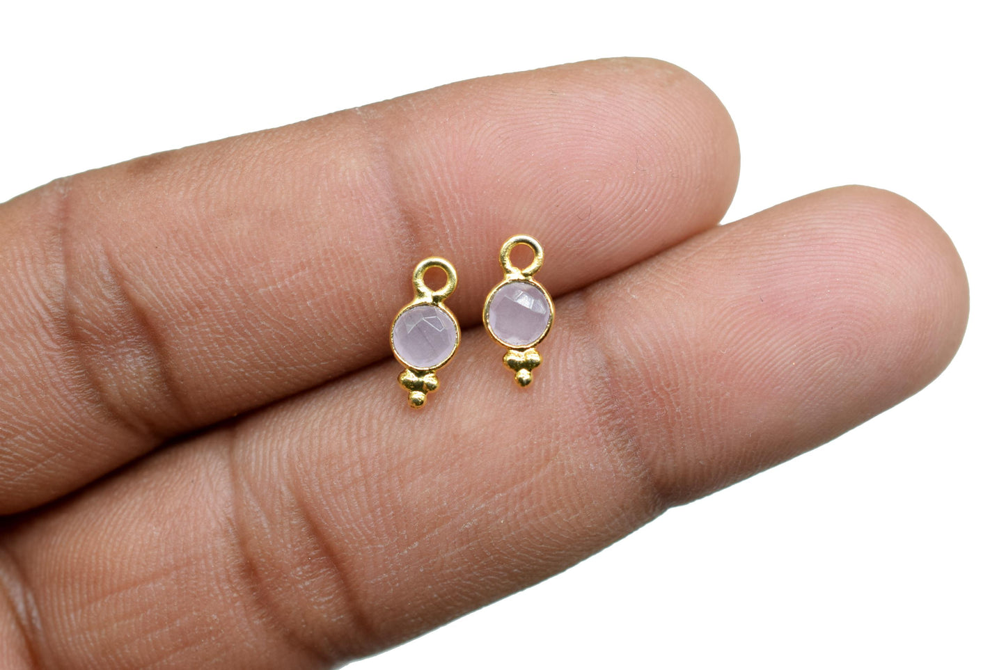 Rose Quartz Charms Connector/Handmade Jewelry/Gold Plated Connector/Tiny Pendant/Rose Quartz Pendant/Round Shape Connector/Gemstone Charms