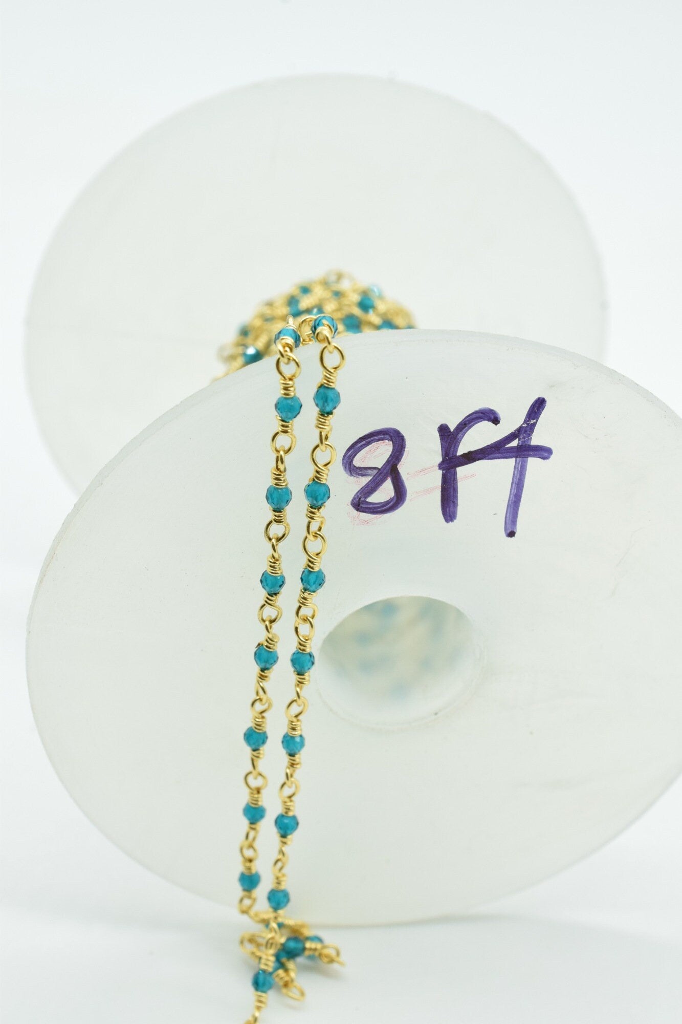 Blue Topaz 2mm Beaded Chain,Blue Topaz Rosary,Gold Plated Wire Wrap Chain,Brass chain,Jewelry Making Chain,Rosary chain,Gold vermeil chain