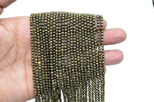Pyrite Faceted Beads,Natural Gemstone Beads,Pyrite Stone Beads,3-3.50mm beads strand,Rondells Bead Strand,Semi Precious Bead,13"Full Strand