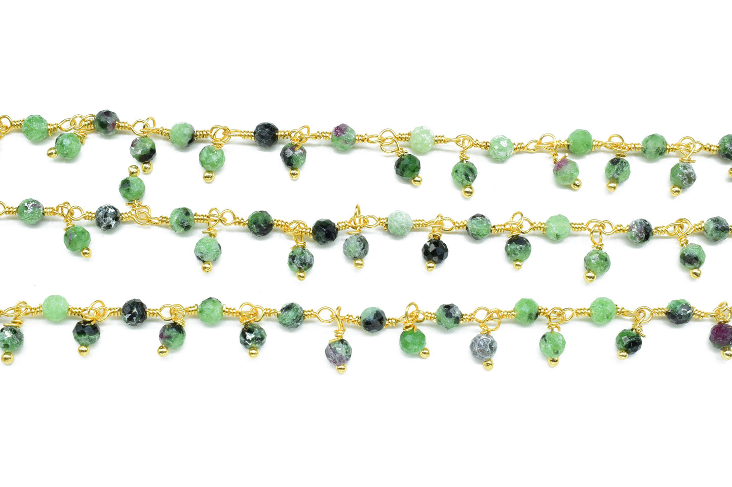 Natural Ruby Zoisite Cluster Rosary Chain,Wire Wrapped Necklace Chain,Ruby Zoisite 3mm Dangling Chain,Gemstone Rosary Chain,Handmade Jewelry