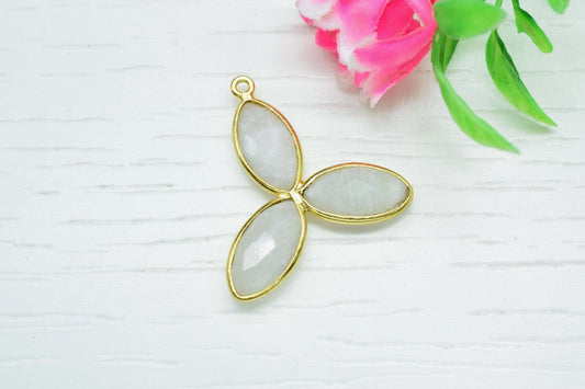 Moonstone loop connector,Natural Rainbow Moonstone,Bezel pendant ,floral gold Plated Single Point Bail,gemstone pendant,gold plated pendant,