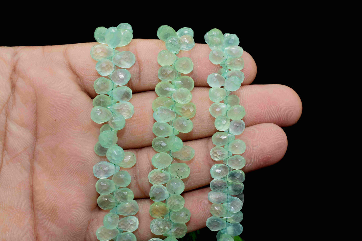 Natural Prehnite Gemstone Teardrop Faceted Beads, 8 Inch Strand 5.5x8mm To 6.5x11mm Approx Gemstone Beads, Prehnite Briolettes Side Cut Bead