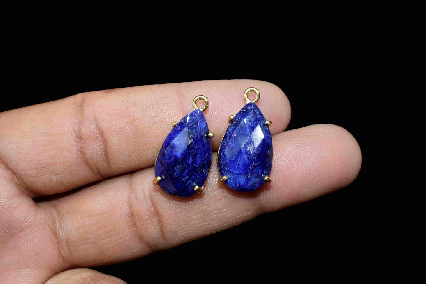 Sapphire Bezel Pendants,Single bail connectors,Prong Set Bezel,Handmade Gemstone Bezel Connector,Blue Sapphire 12X20mm Pear Shape Pendants