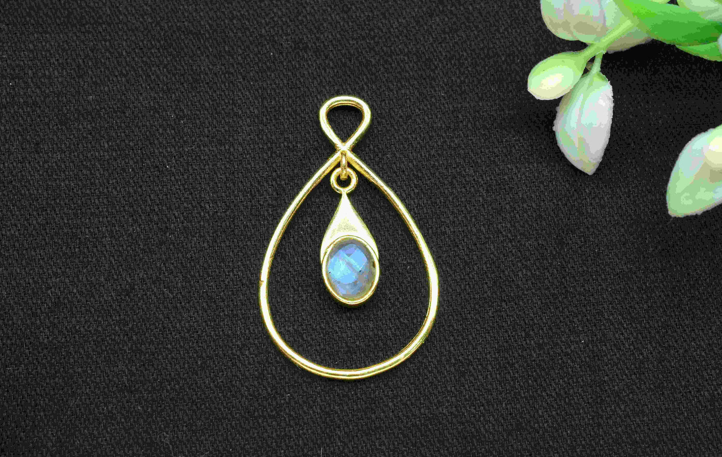 Labradorite Component , Single Bail Charm , Labradorite Connector Pendant , Gold Plated Connectors , Earring Component , B'day Gift