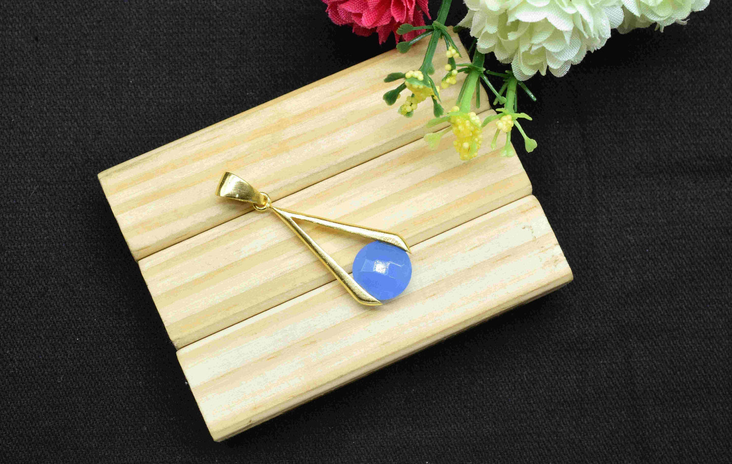 Blue Chalcedony , Single Bail Charm ,Blue Chalcedony Connector Pendant , Gold Plated Connectors , Single Bail Checker Cut Gemstone Connector