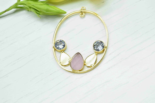 Multi Stone Rose Quartz Zircon Pendant,Gemstone 7x10mm Teardrop Shape Component,Finding Pendants Jewelry,Rose Quartz Earring Connector,Gift