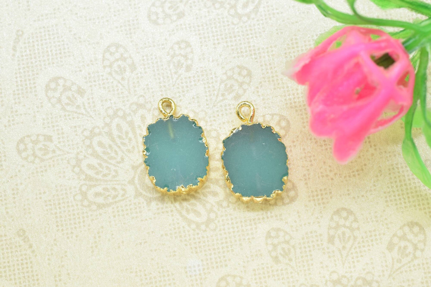 Aqua Chalcedony Pendant Charm,Pendant necklace Connector,Aqua Quartz Pendant Jewelry,Gemstone Single Bail Connector,Handmade Cabechon Charms