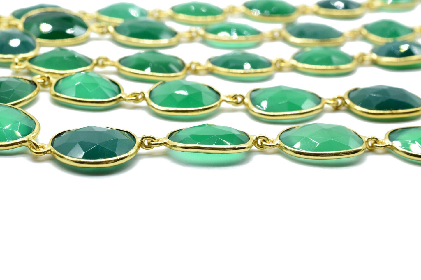 Natural Green Onyx Faceted Bezel Connector Station Link Chain,Green Onyx Free form Size Connector Chain,Bezel Connector Chain,Bracelet Chain