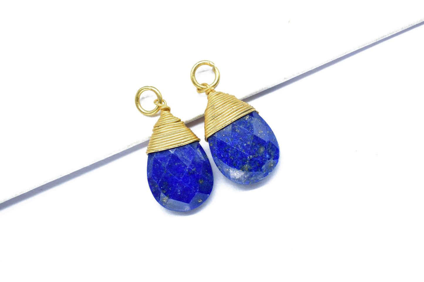 Lapis Lazuli Teardrop Faceted Connector, Pendant Jewelry, Wire Wrapped Necklace, 10x18mm Gemstone Wire Wrapped Pendant, Lapis Lazuli Jewelry