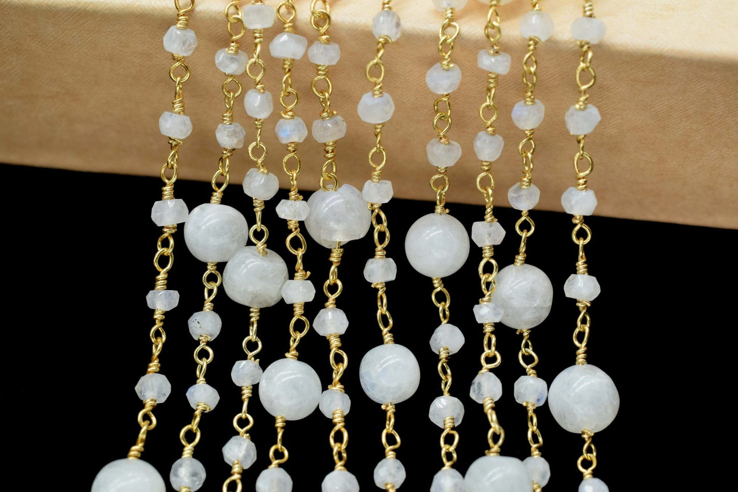 Moonstone 3mm Beaded Chain,Rainbow Moonstone round balls Rosary Chain,Gemstone Chains By the Foot for Rosary Necklace,Rosary Roll Bulk pirce