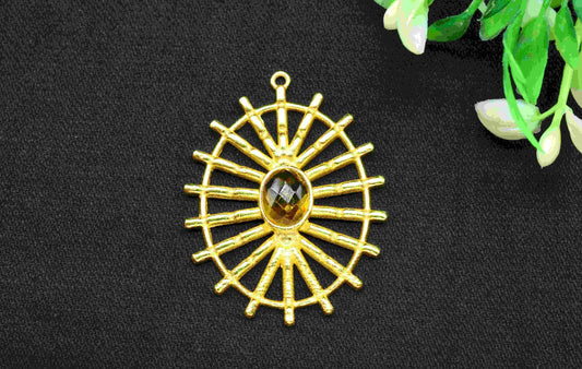 Citrine Gemstone Component Single Bail Charm, Citrine Connector Pendant ,Finding Gold Plated Connectors ,Pendant Jewelry, Earring Component