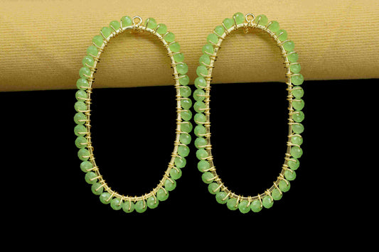 Prehnite Wire Wrapped Connectors,Prehnite Earring,Oval Shape Pendant Components,Beaded Hoops Findings Component,Prehnite Quartz Jewelry,Gift