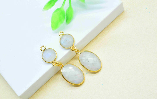 Moonstone Component pendant,Multi Gemstone Dangle Earring,Necklace Connector,Handmade jewelry,Dangle pendant Charms,Station Bezel Link,Gift