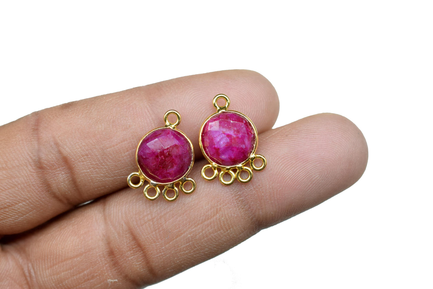 Ruby 10mm Round Bezel Charm/Gemstone Brass Component/Single Bail Pendant charms/Round Handmade Jewellery Connector/B'day Gift