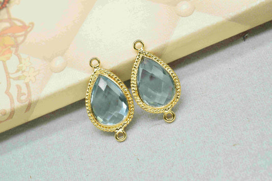 Sky Topaz 9x13mm Pear Shape Double Bail Connectors,Sky Topaz Pear Shape Charms,Sky Topaz Gold Plated Bezels,Jewelry Making Charms,Sky Topaz
