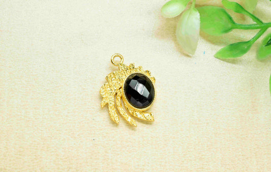 Black Onyx Pendant , Gemstone Handmade Pendant , Bulk Gemstone Pendant , Gold Plated Connectors ,Single Bail Gemstone Connector Charm