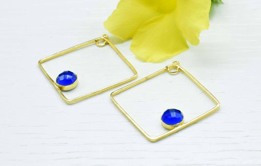 Blue Chalcedony Gemstone Connector, 32mm Square Shape Pendant Component,Handmade Earring,Finding Component Earring,Blue Chalcedony Jewelry