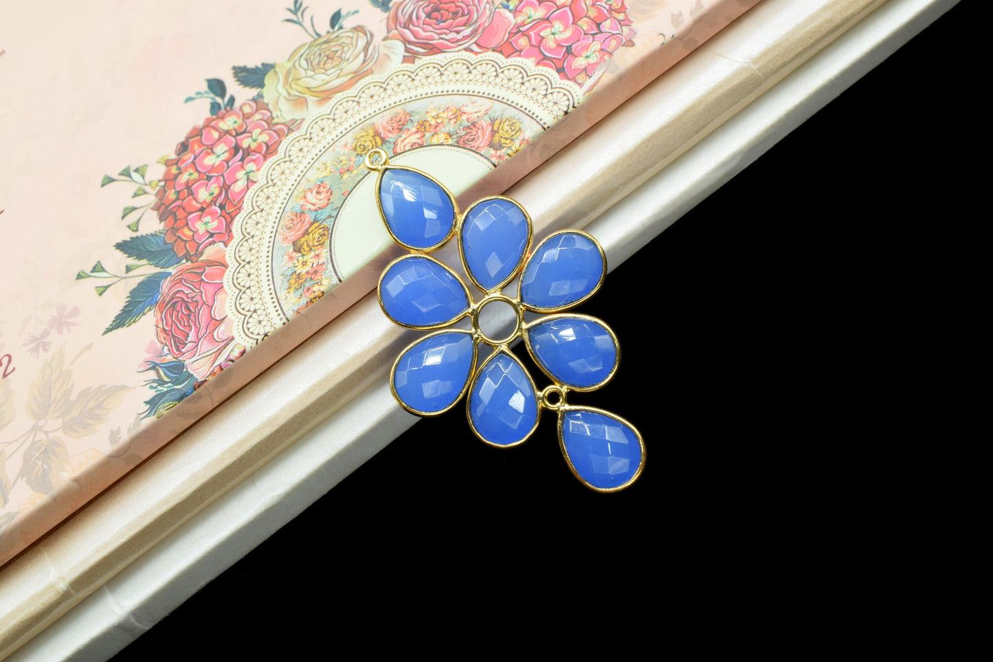 Natural Stone Bezel Pendants,Gemstone Flower Pendant,Craft Supplies,Handmade Beads Jewelry,Components Earring Connectors,Station Bezel Link