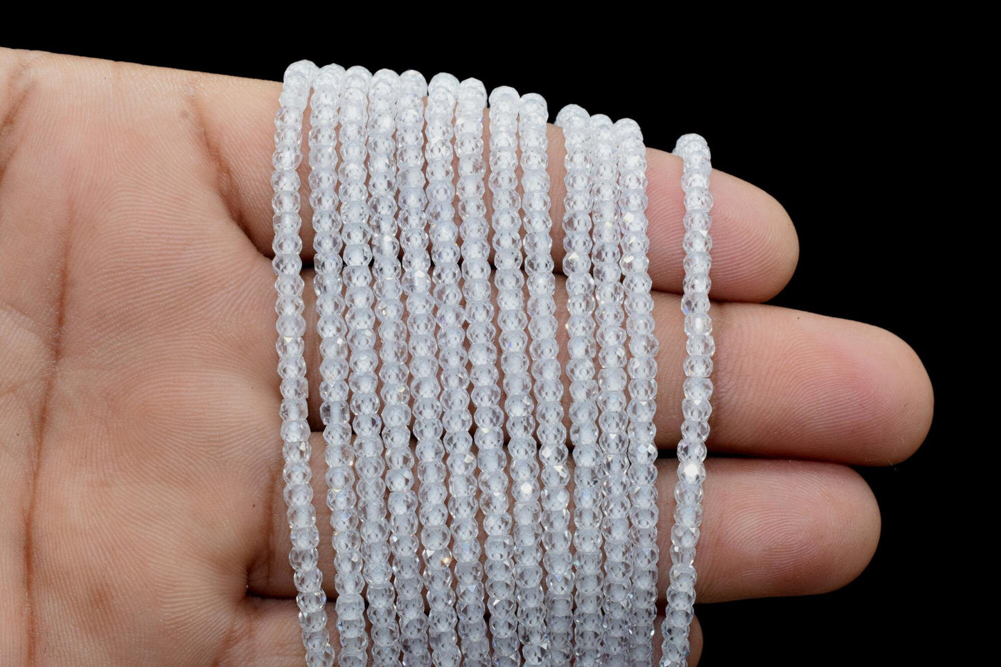Crystal Zircon 3mm Faceted Rondelle Beads,White Zircon Rondelle beads,White Zircon Faceted Beads,White Color Zircon Beads,White Zircon Beads