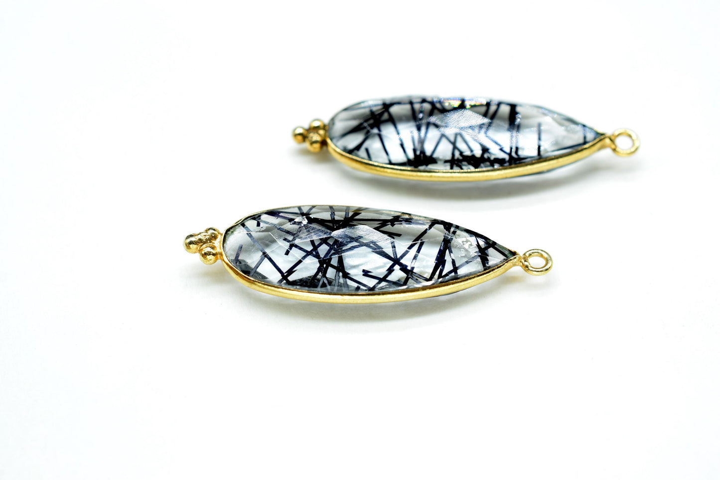 Black Rutile Quartz 10x30mm Bezel charms,Black Rutile Pendants,Jewelry making Connectors,Gemstone Bezel Connectors,Designer Bezel charms,