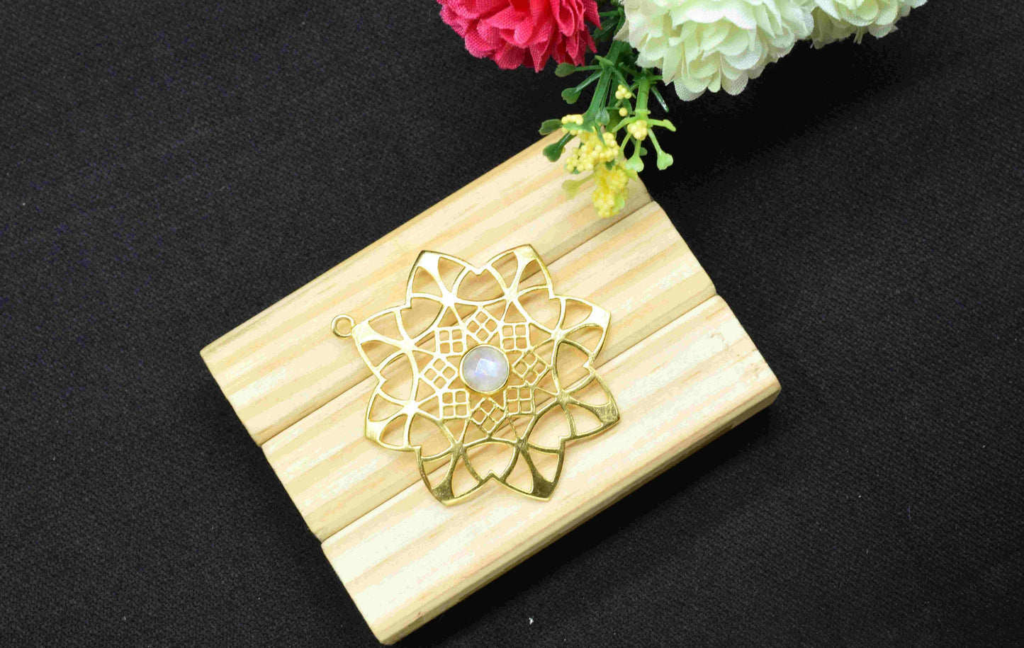 Moonstone Gemstone Component, Single Bail Charm , Moonstone Connector Pendant , Gold Plated Connectors , Pendant Jewelry , Earring Component