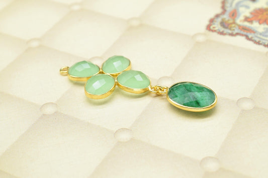 Prehnite Earring Connector,Mixed Gemstone Bezels Pendant Charm,Station Link Connector,Emerald Pendant Jewelry,Handmade Component Jewelry